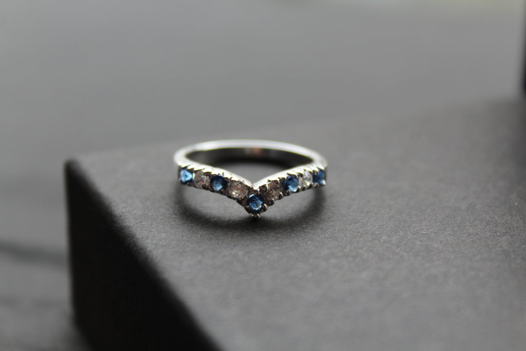 Sapphire Blue Cubic Zirconia Wishbone Ring