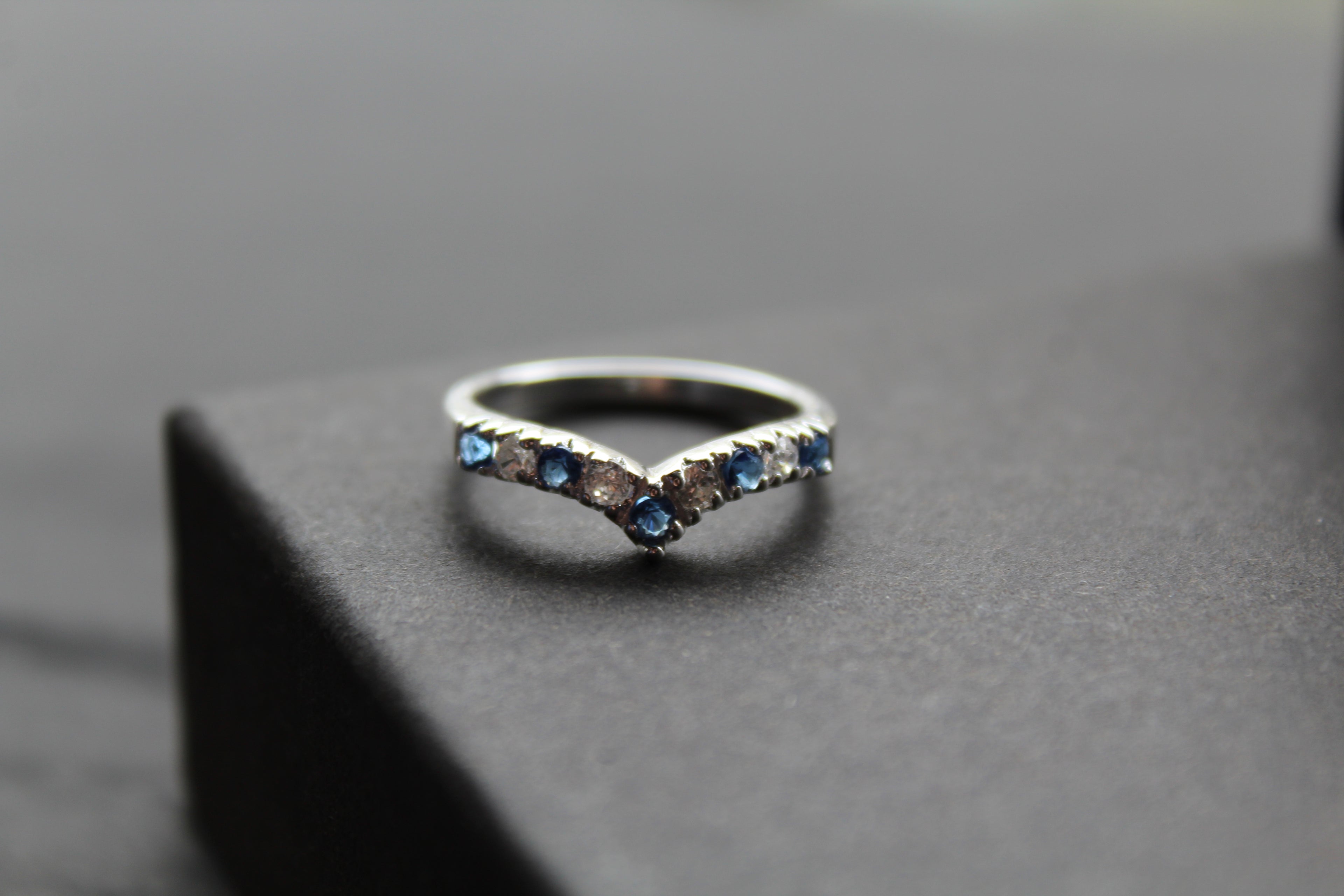Sapphire Blue Cubic Zirconia Wishbone Ring