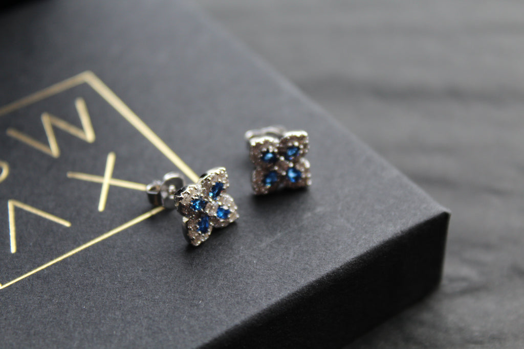 Sapphire CZ Classic Clover Earrings