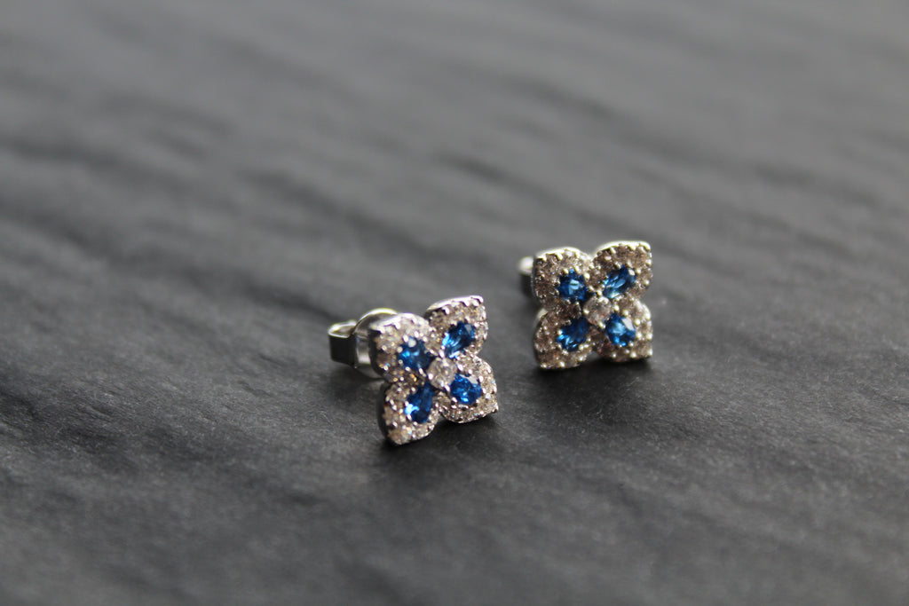 Sapphire CZ Classic Clover Earrings