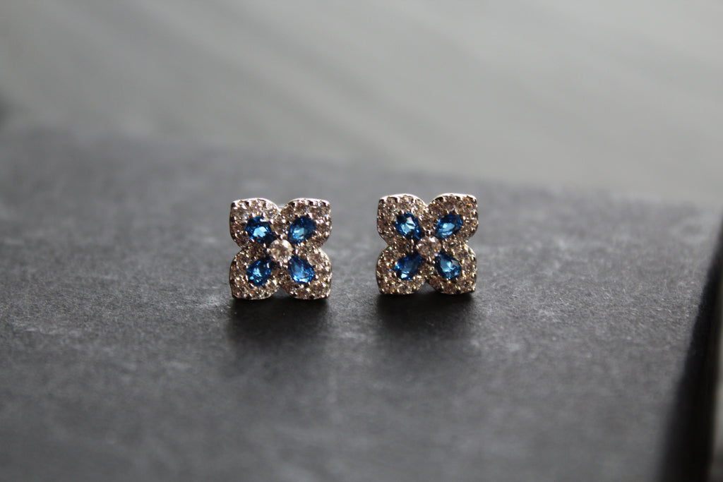 Sapphire CZ Classic Clover Earrings