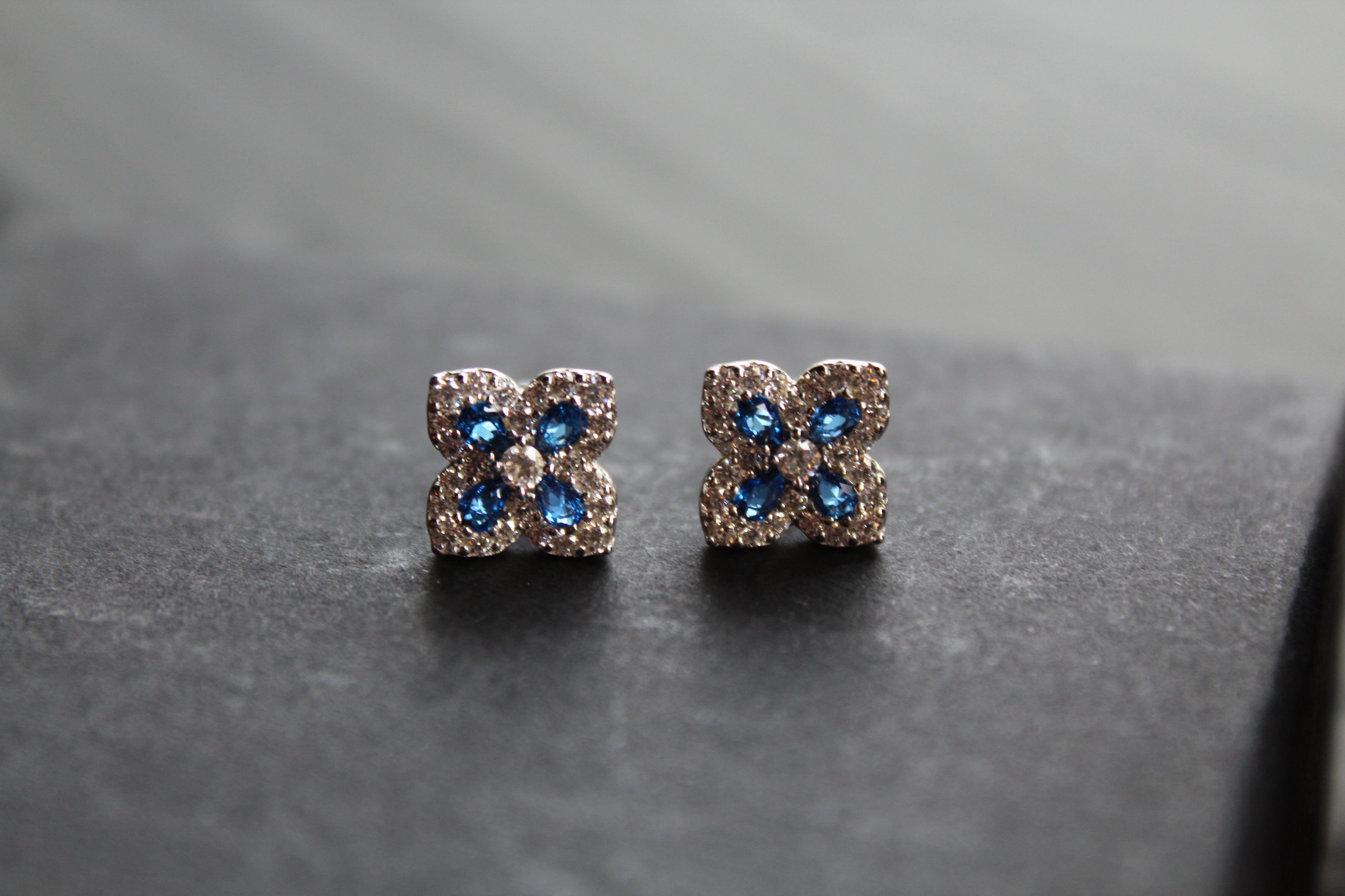 Sapphire CZ Classic Clover Earrings
