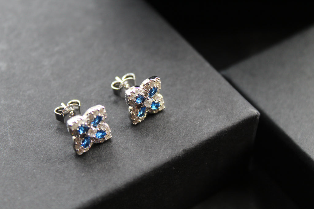 Sapphire CZ Classic Clover Earrings