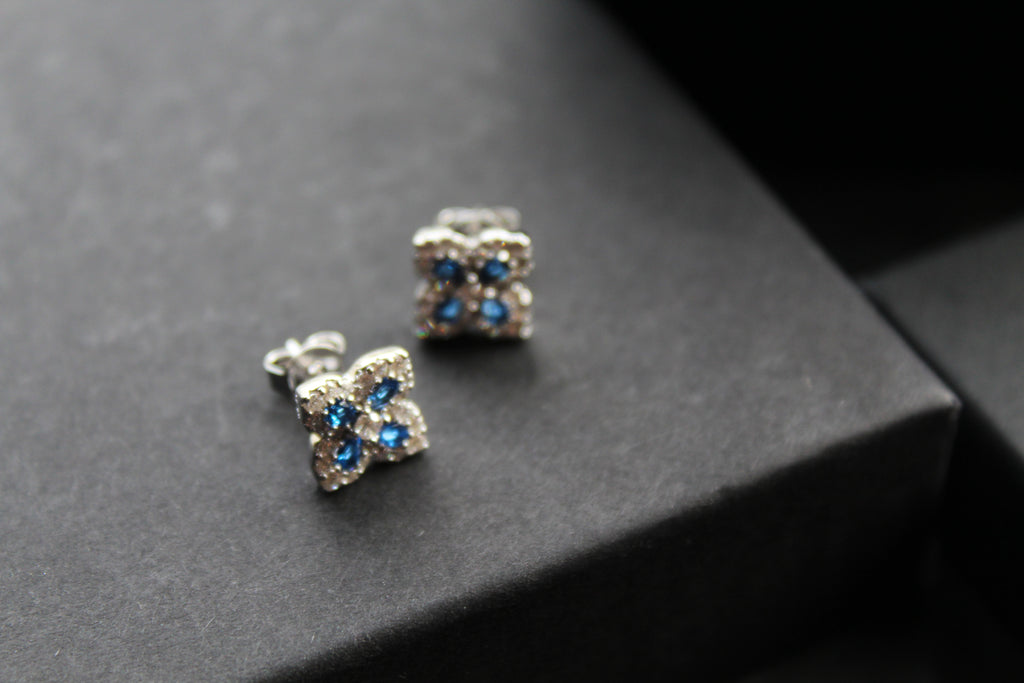 Sapphire CZ Classic Clover Earrings