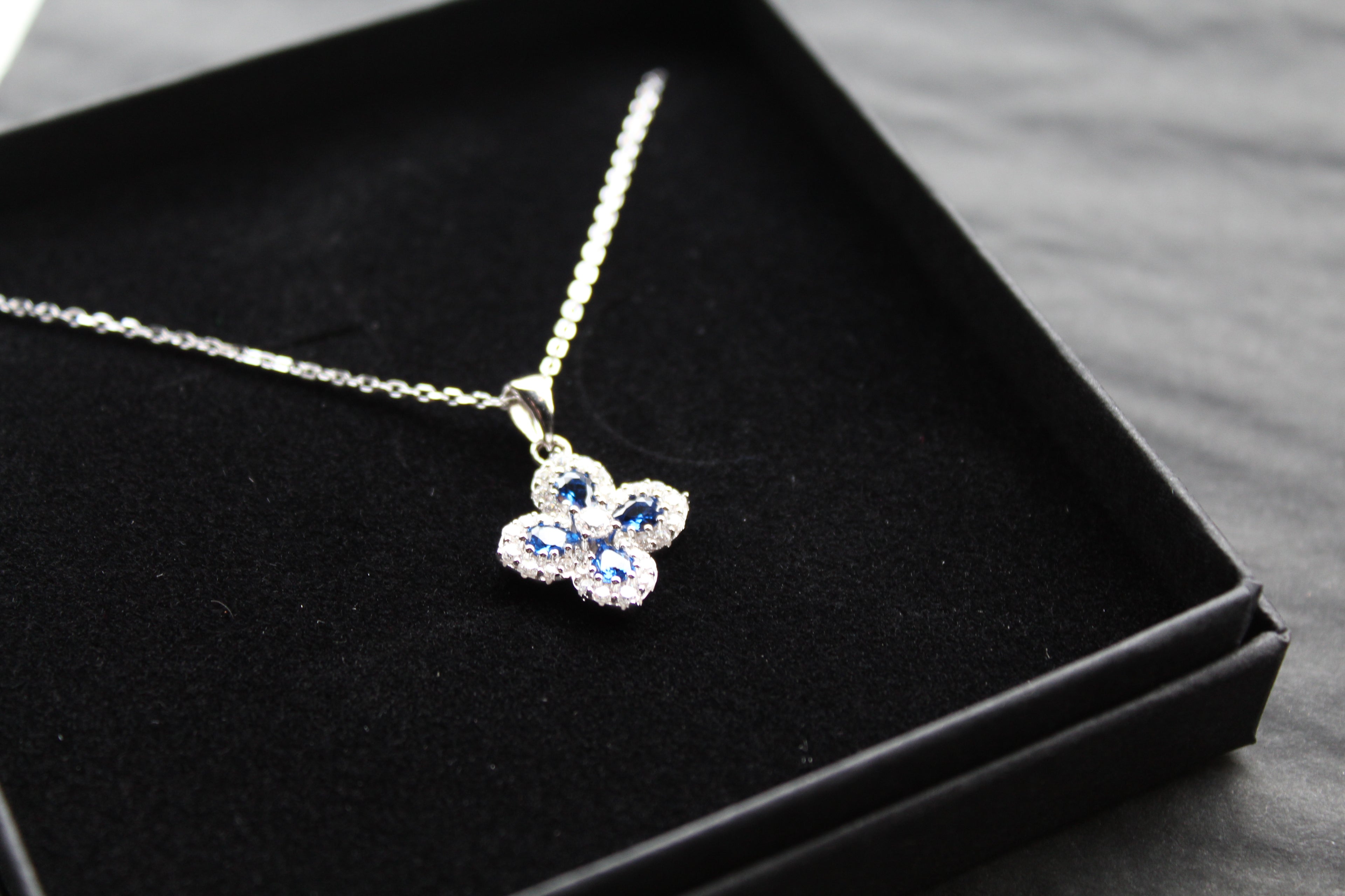 Sapphire CZ Classic Clover Necklace