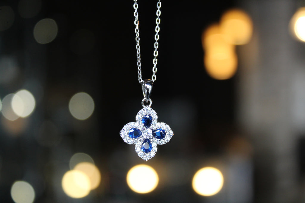Sapphire CZ Classic Clover Necklace