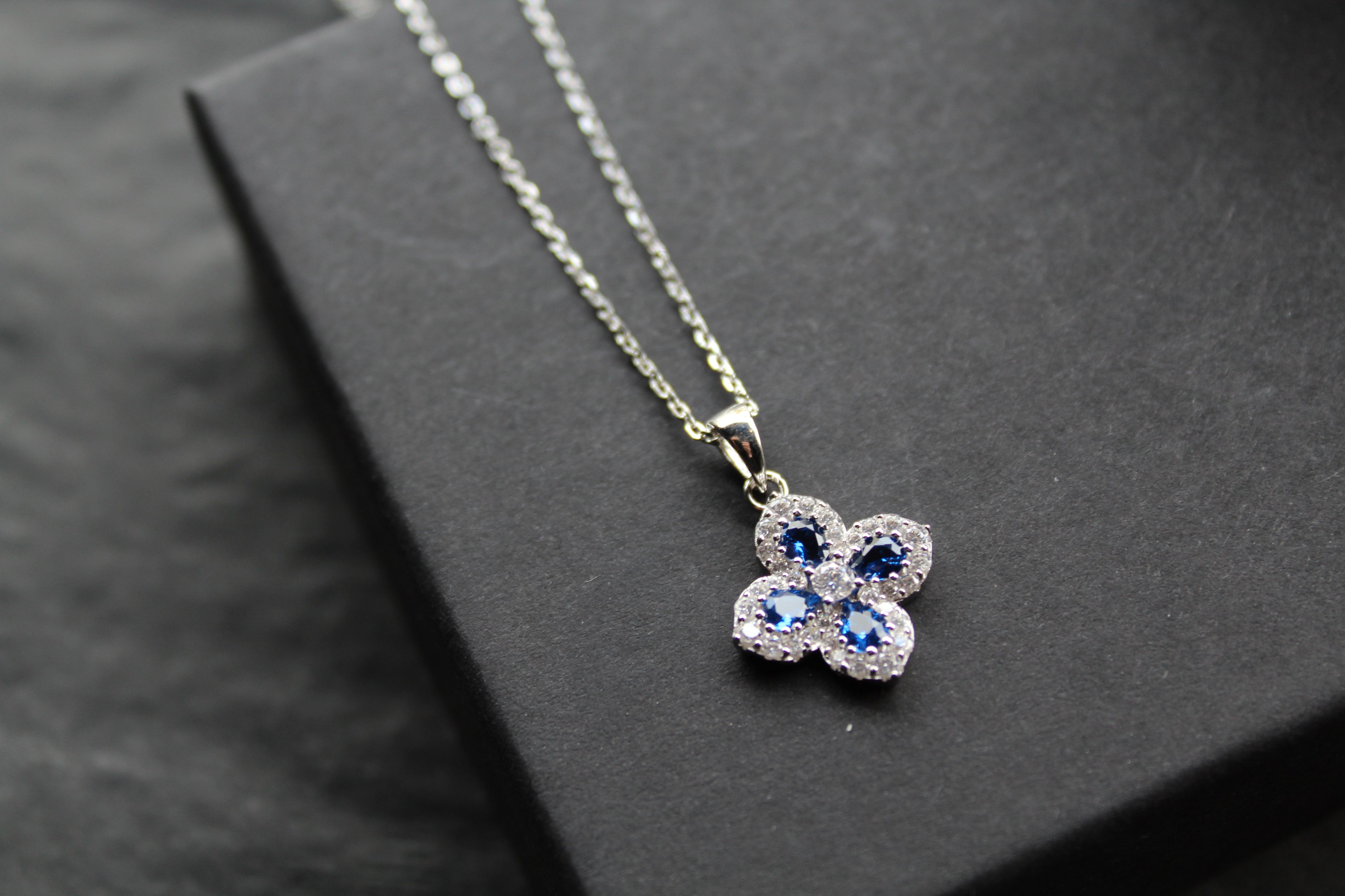 Sapphire CZ Classic Clover Necklace