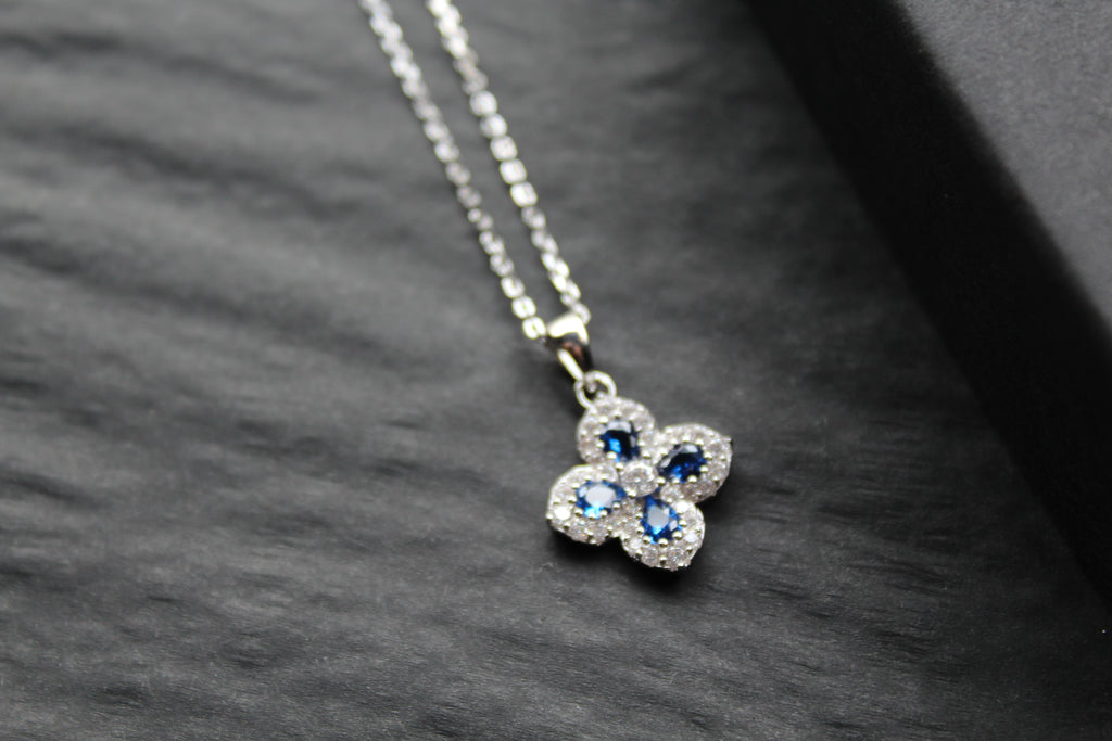 Sapphire CZ Classic Clover Necklace