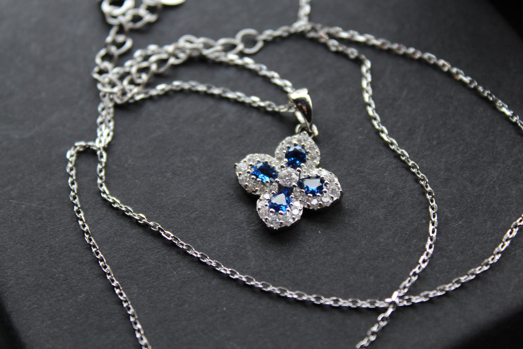 Sapphire CZ Classic Clover Necklace