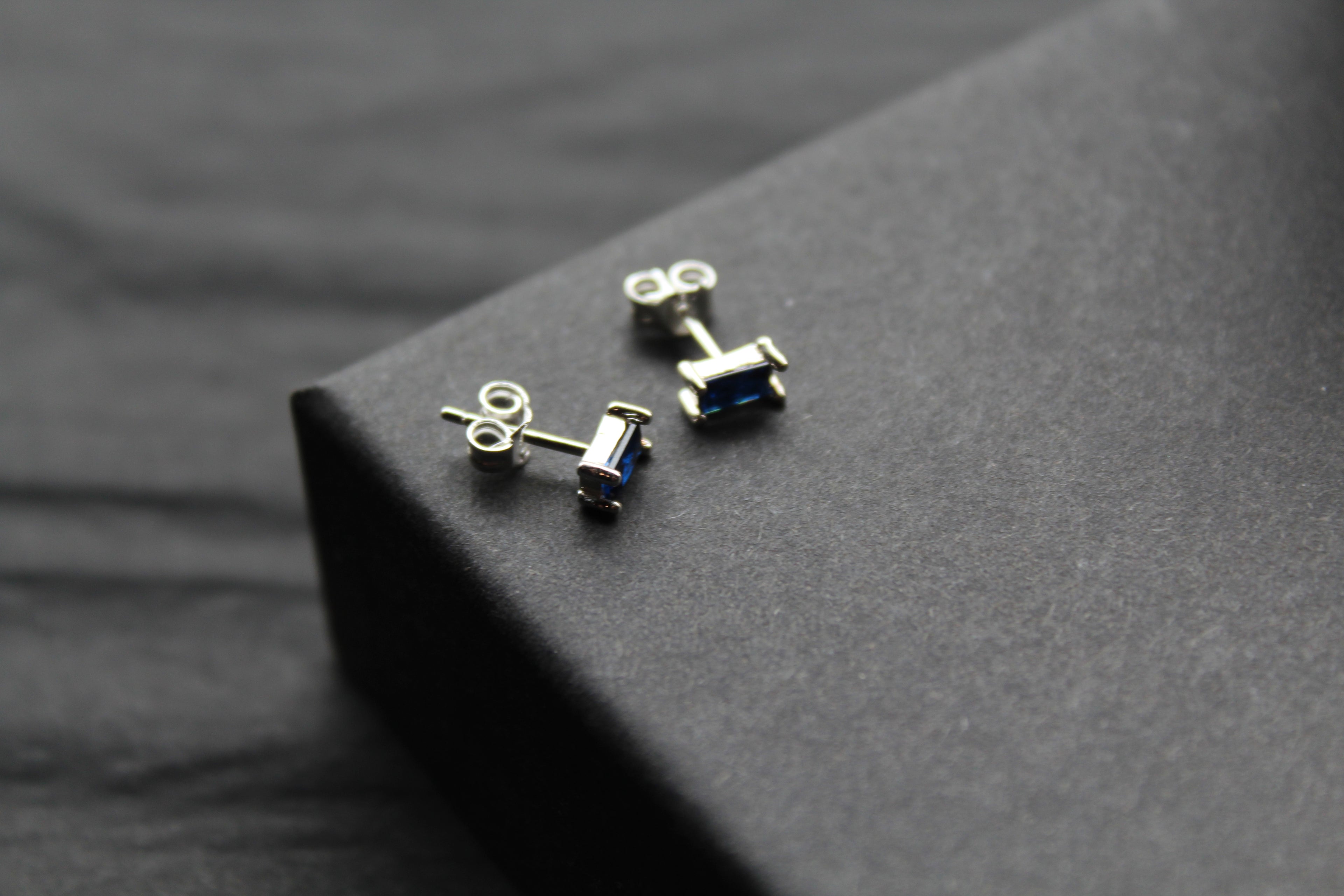 Sapphire Glass Baguette Studs