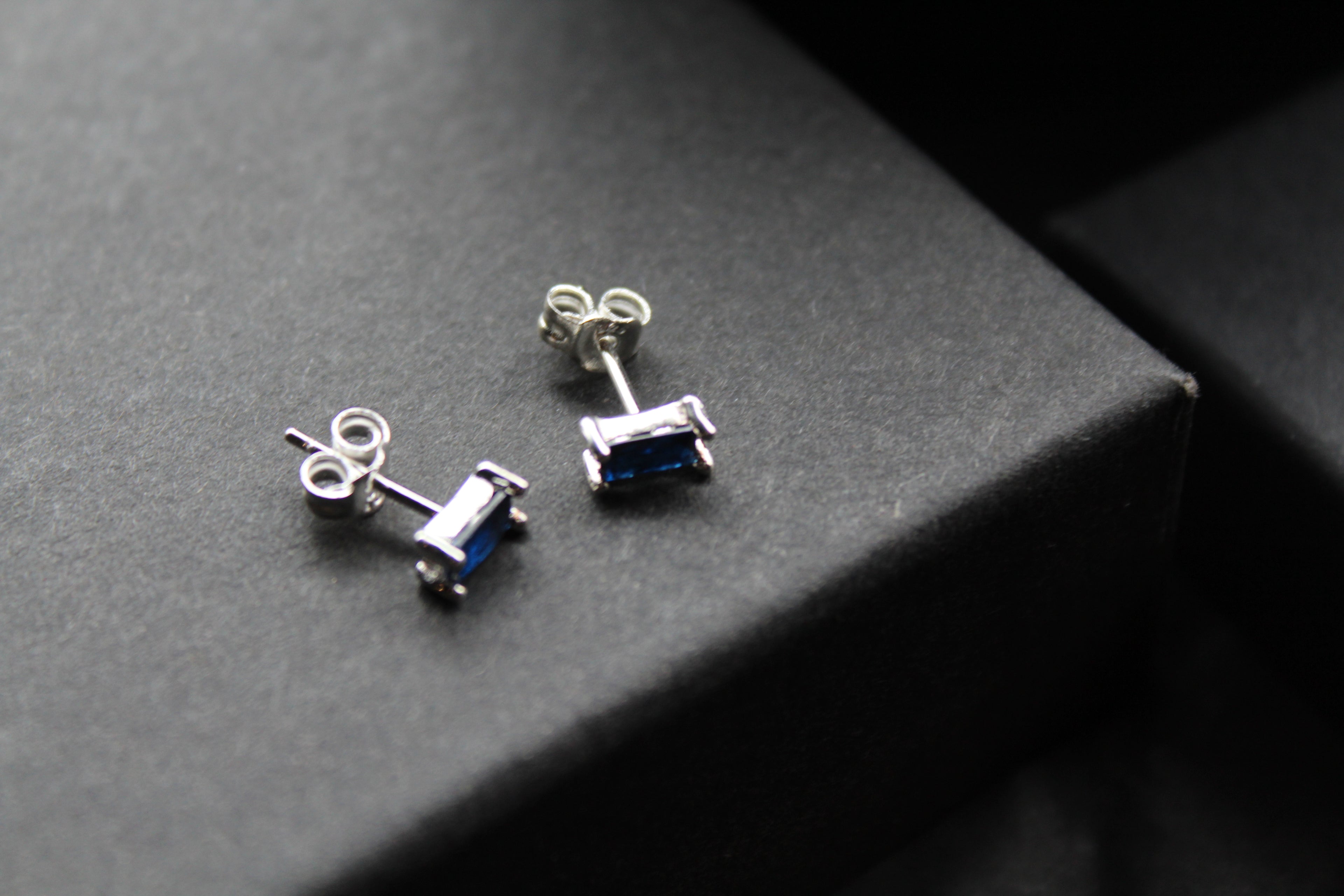 Sapphire Glass Baguette Studs