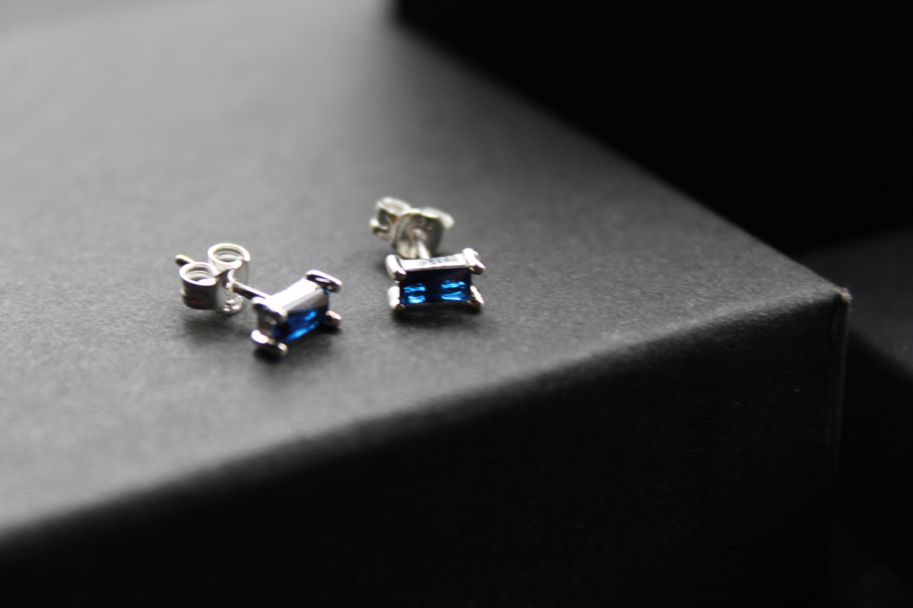 Sapphire Glass Baguette Studs