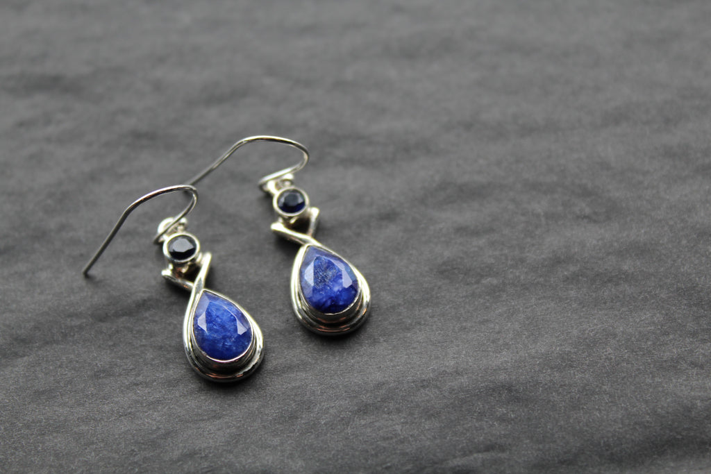 Sapphire Two Stone Teardrop Silver Earrings