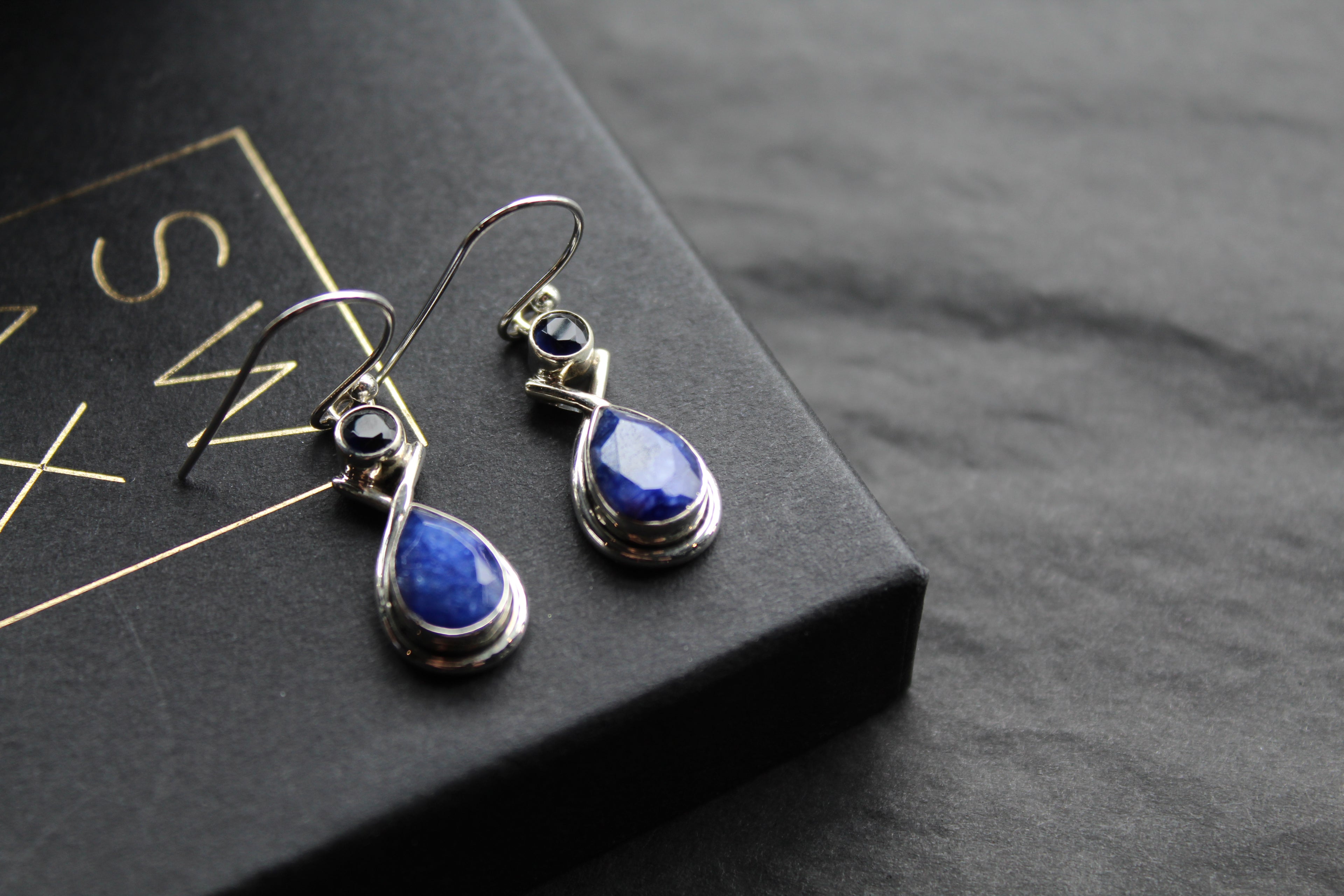 Sapphire Two Stone Teardrop Silver Earrings
