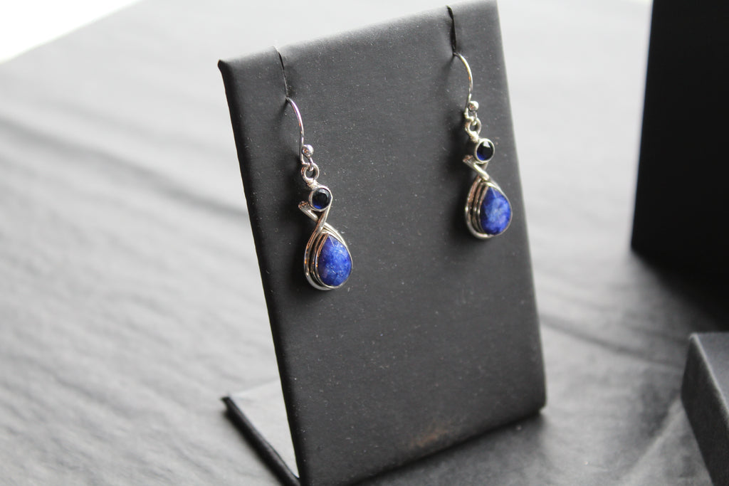 Sapphire Two Stone Teardrop Silver Earrings