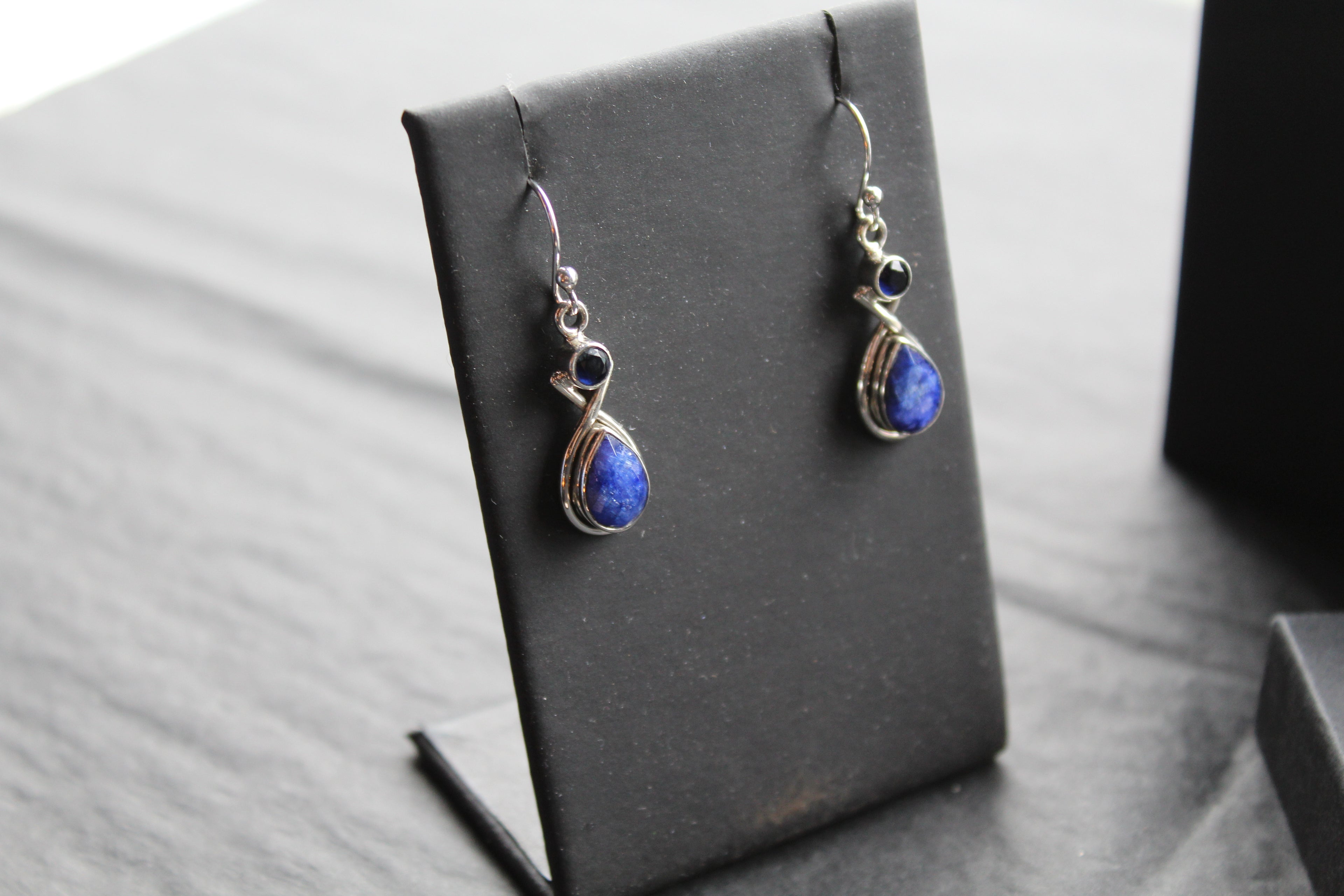 Sapphire Two Stone Teardrop Silver Earrings
