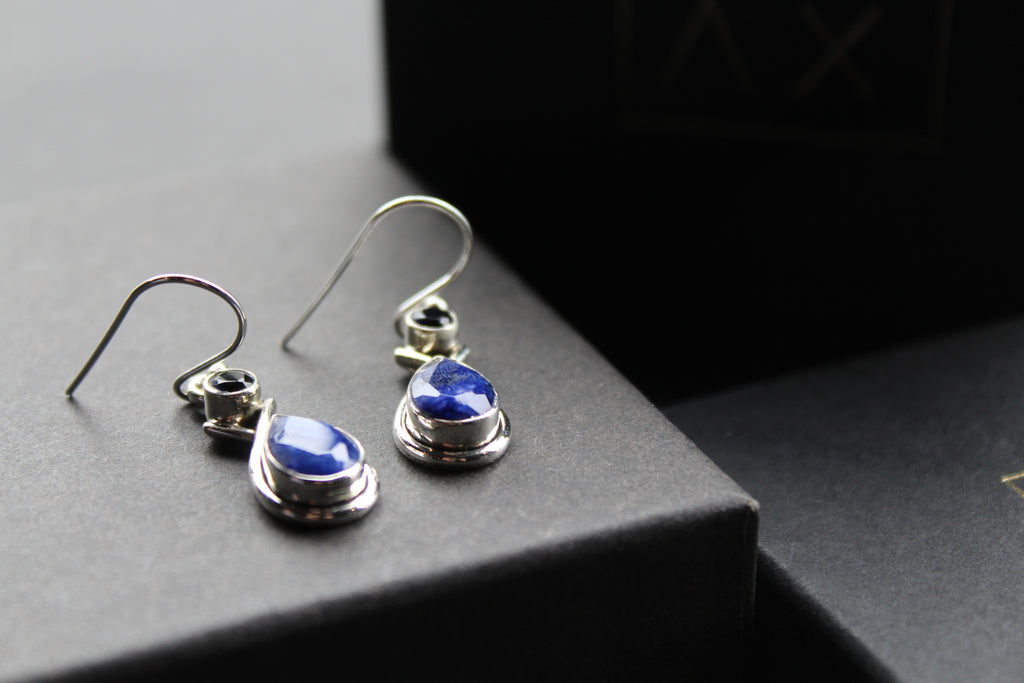 Sapphire Two Stone Teardrop Silver Earrings
