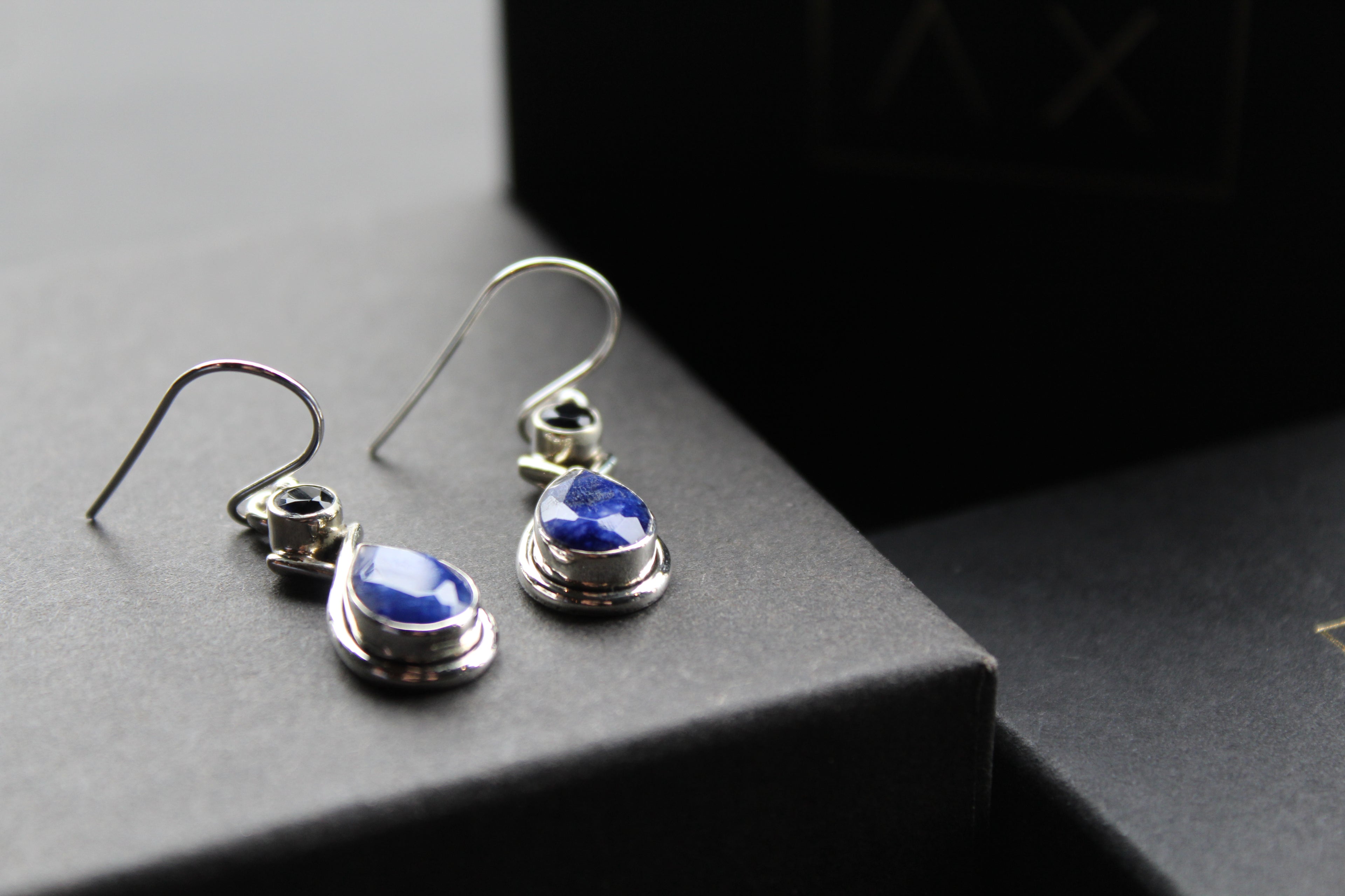 Sapphire Two Stone Teardrop Silver Earrings