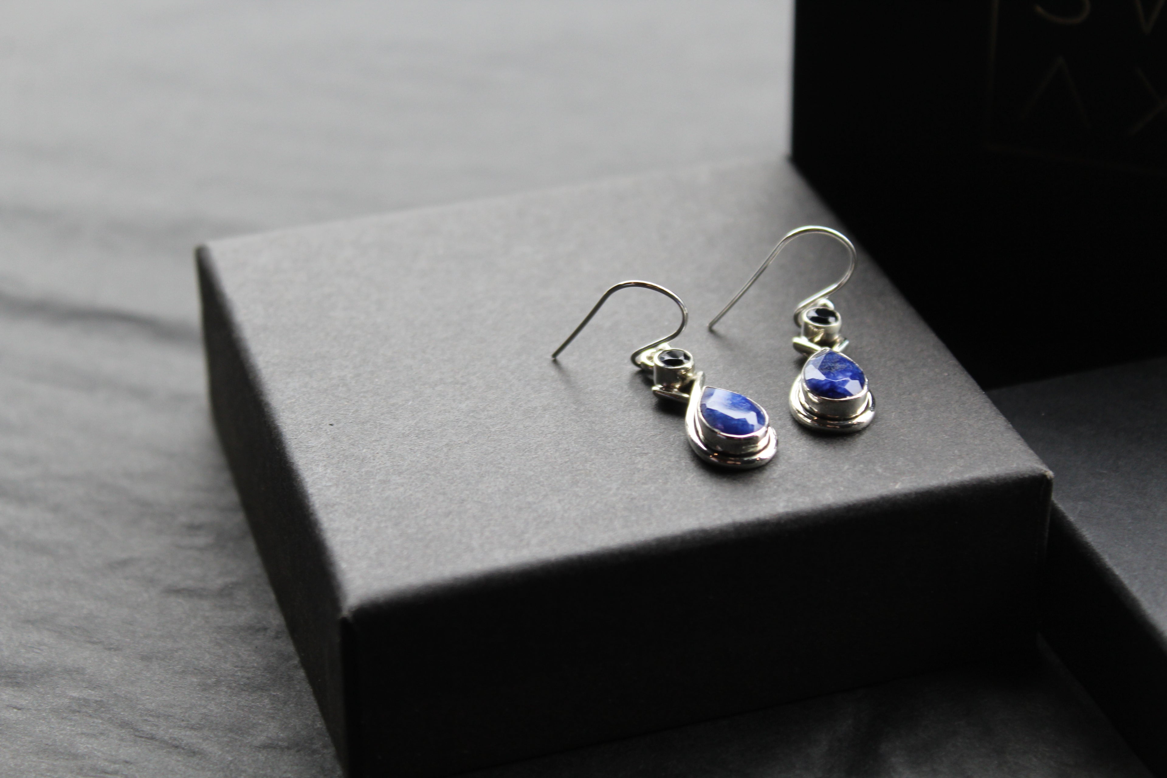 Sapphire Two Stone Teardrop Silver Earrings