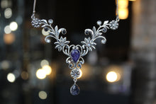 Load image into Gallery viewer, Sapphire, Moonstone &amp; Blue Topaz Flowers Necklace
