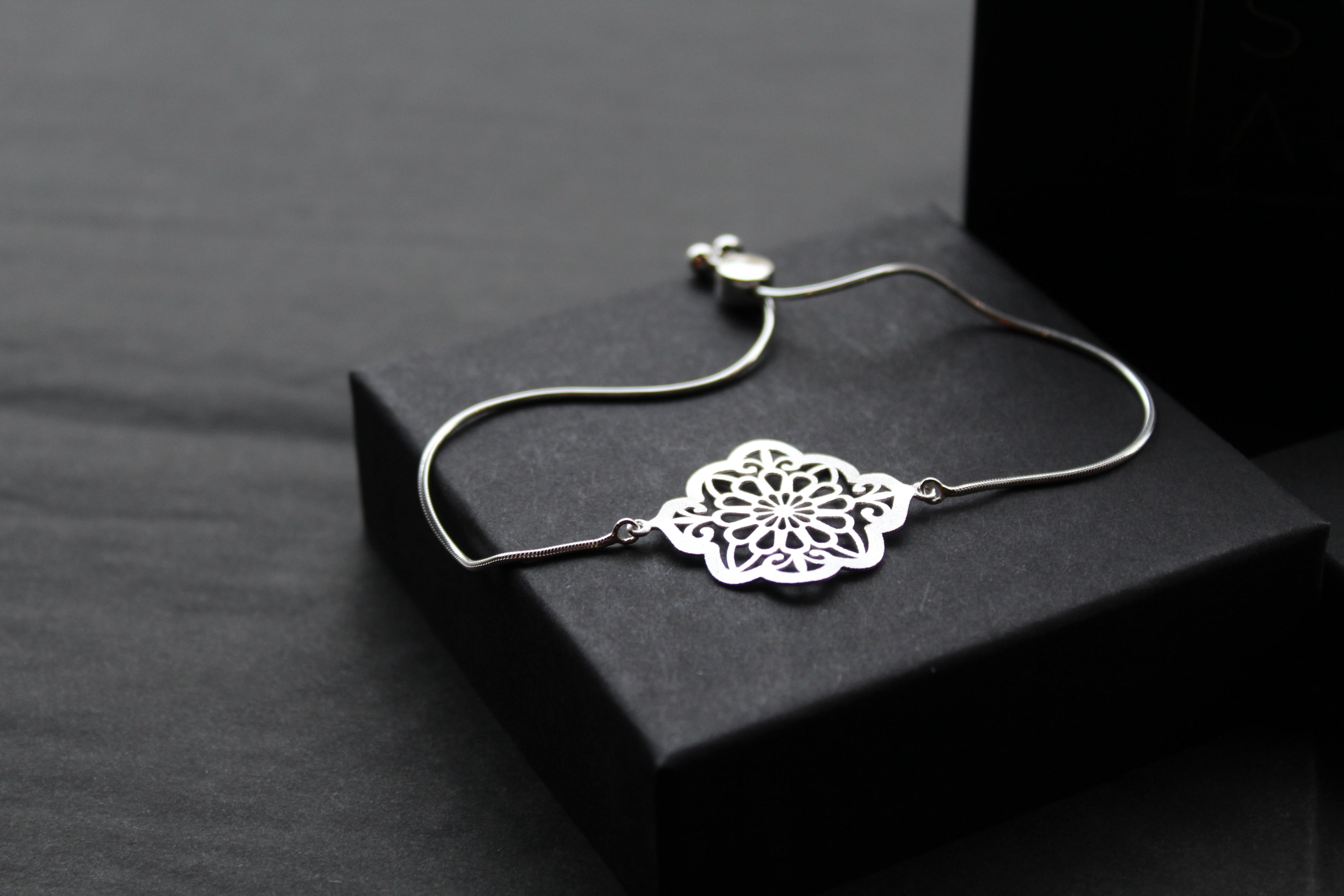 Satin Finish Ornate Floral Style Bracelet