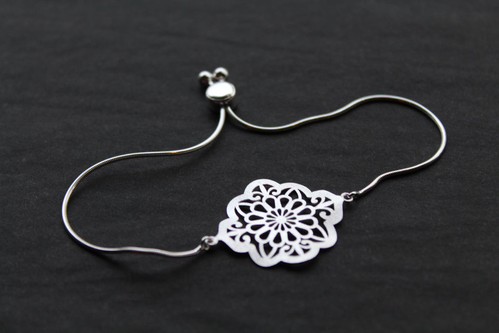 Satin Finish Ornate Floral Style Bracelet