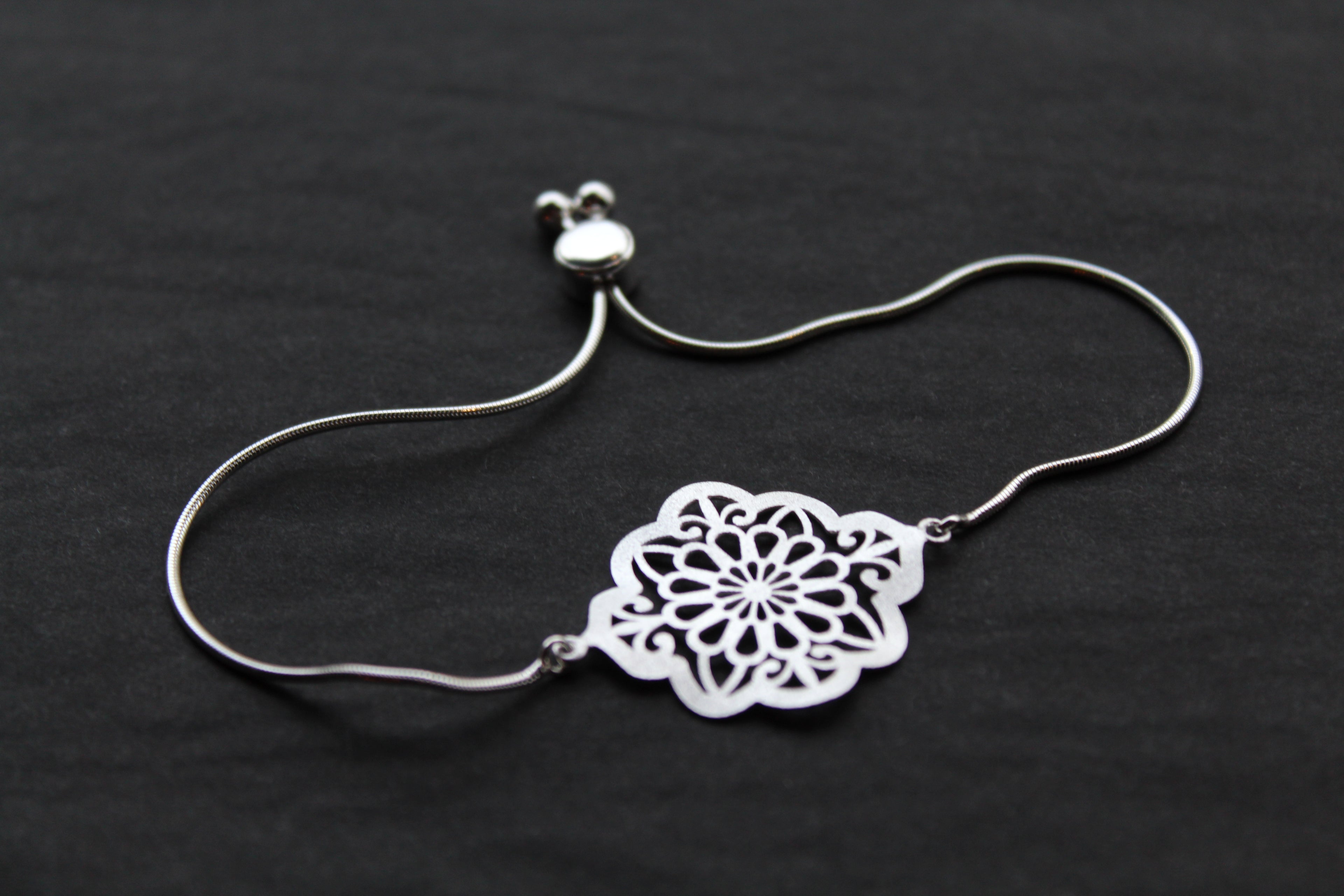Satin Finish Ornate Floral Style Bracelet