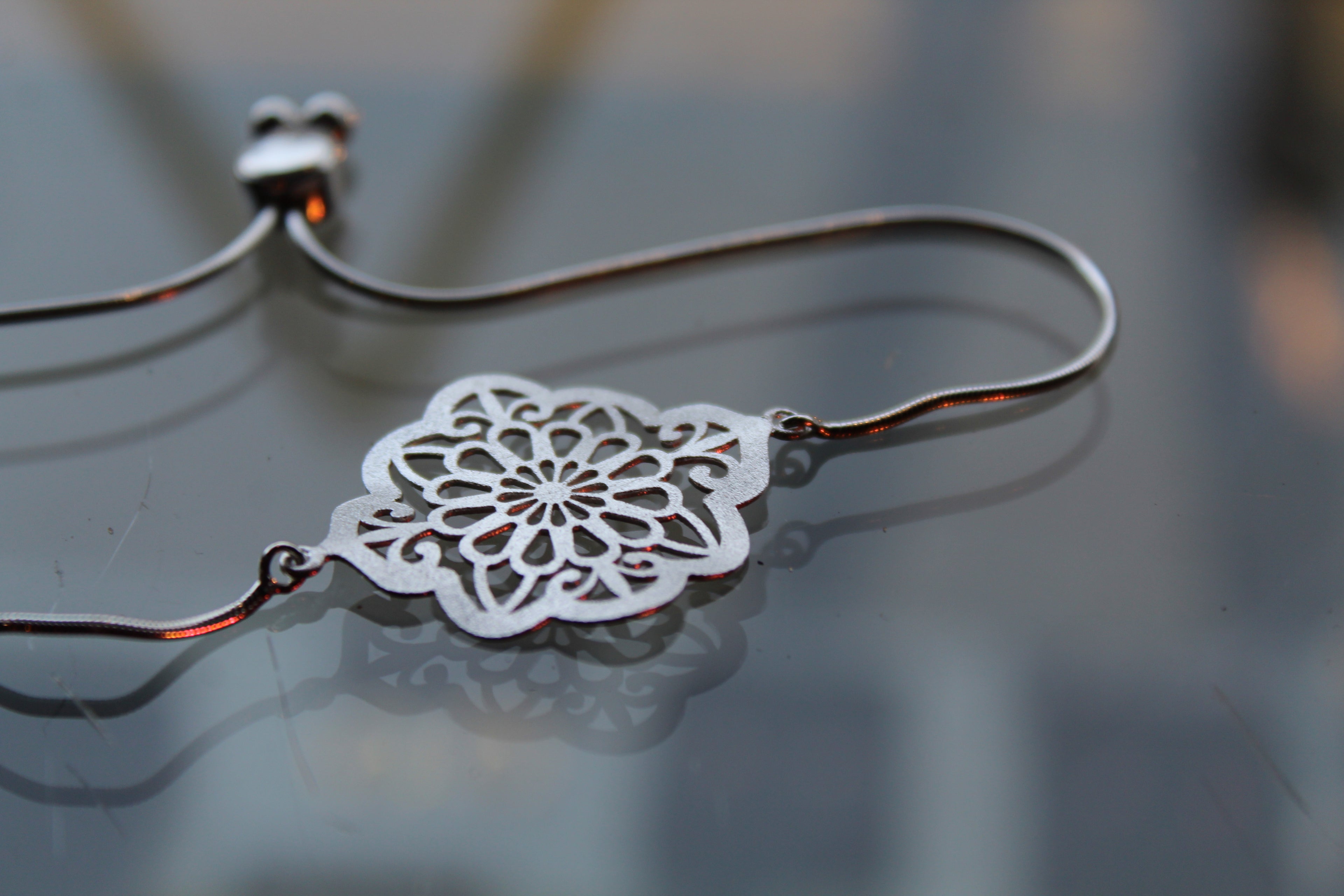 Satin Finish Ornate Floral Style Bracelet