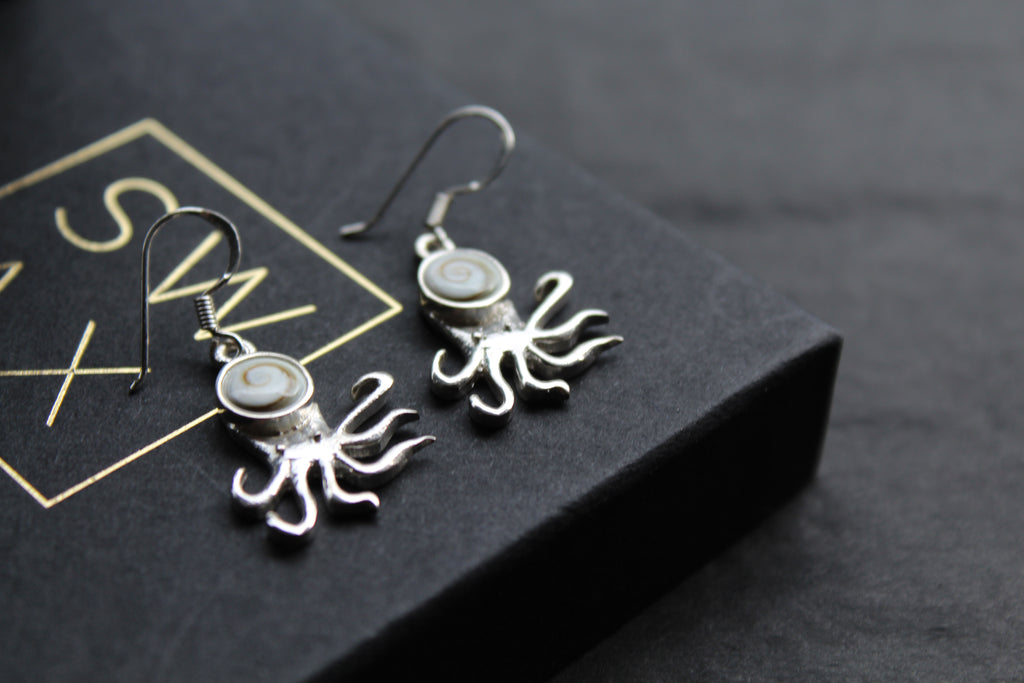 Shiva Eye & Sterling Silver Octopus Earrings