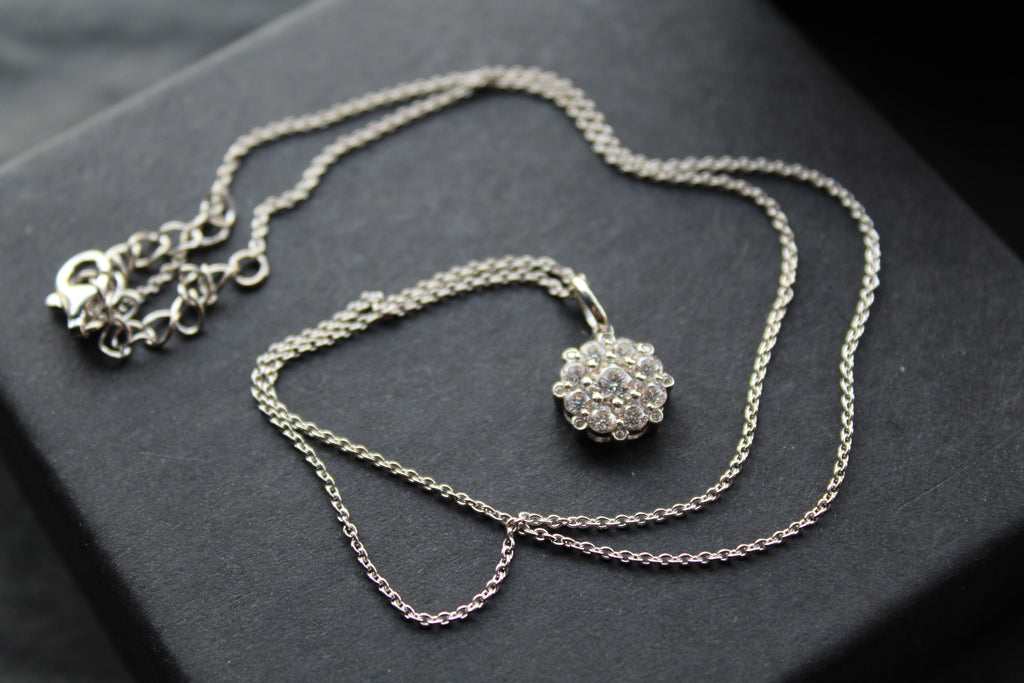 Silver CZ Forget Me Not Necklace