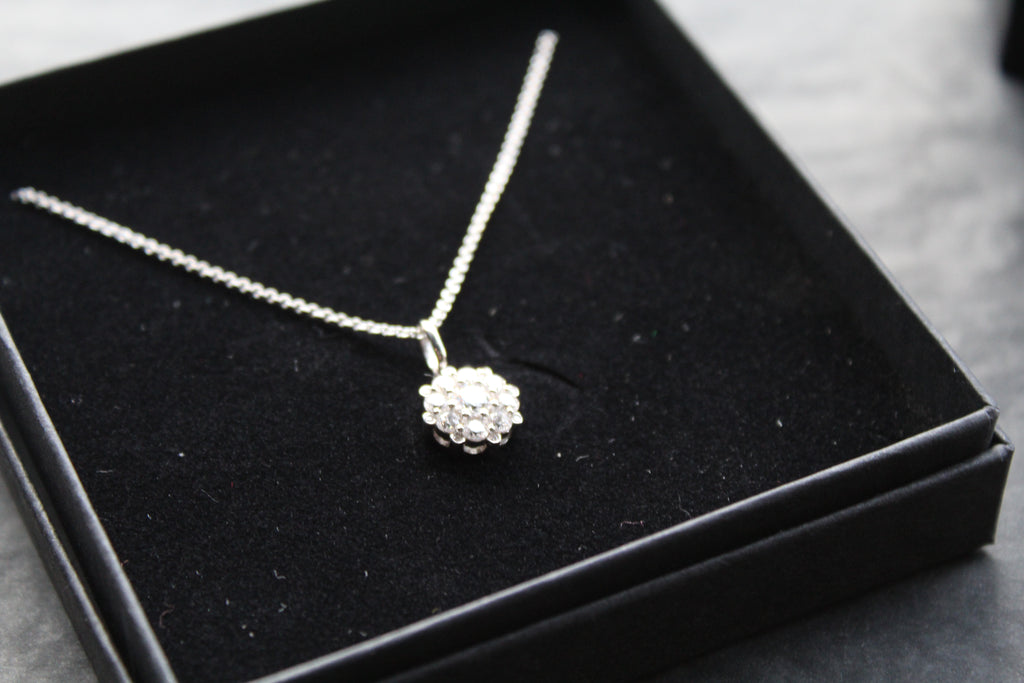 Silver CZ Forget Me Not Necklace