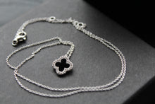 Load image into Gallery viewer, Silver CZ Vintage Flower with Black Enamel Necklace
