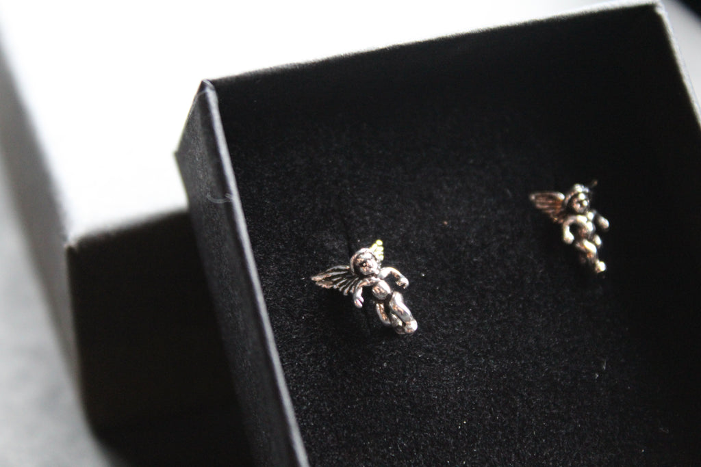 Silver Cherub Studs