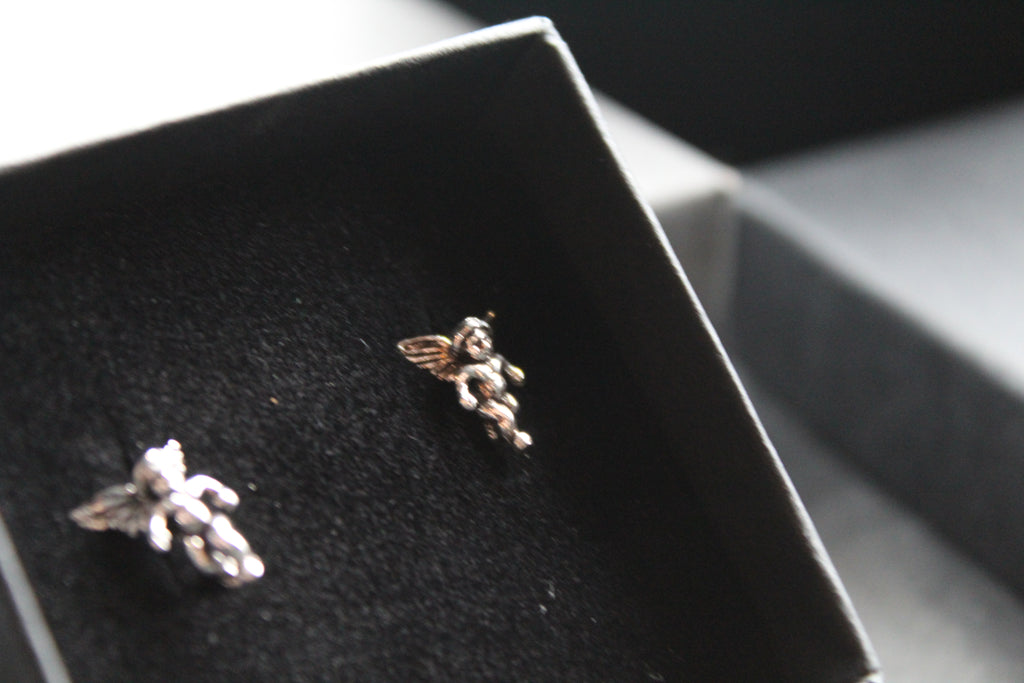 Silver Cherub Studs