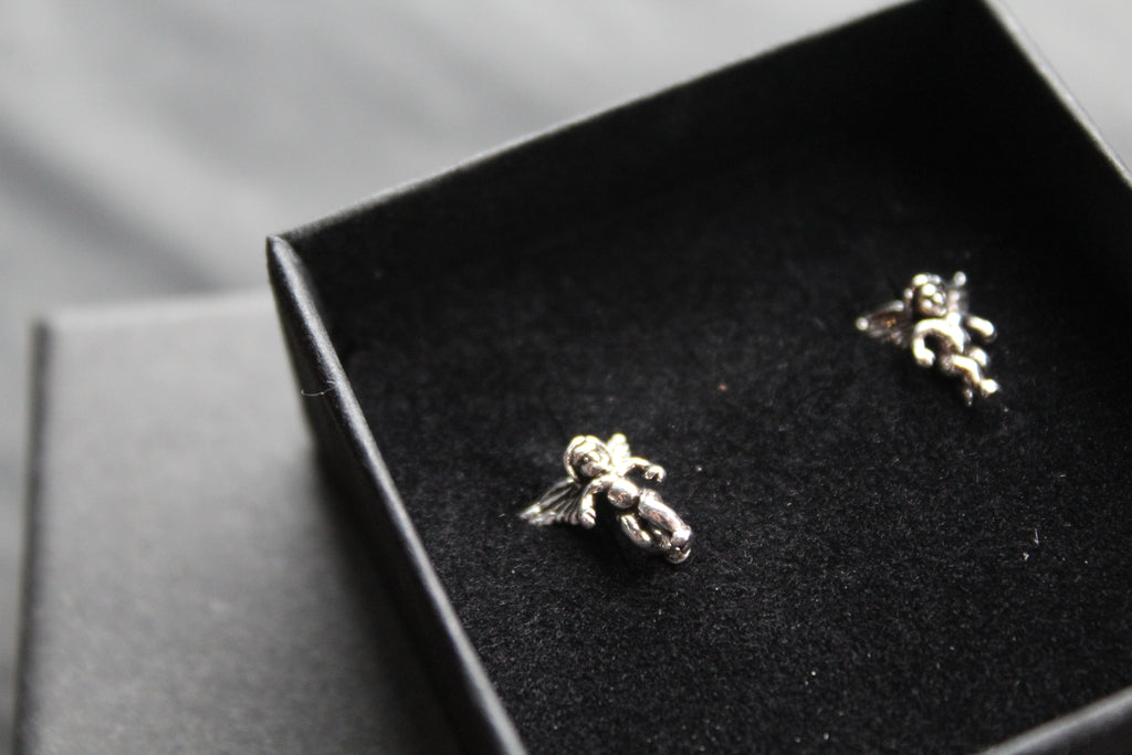 Silver Cherub Studs