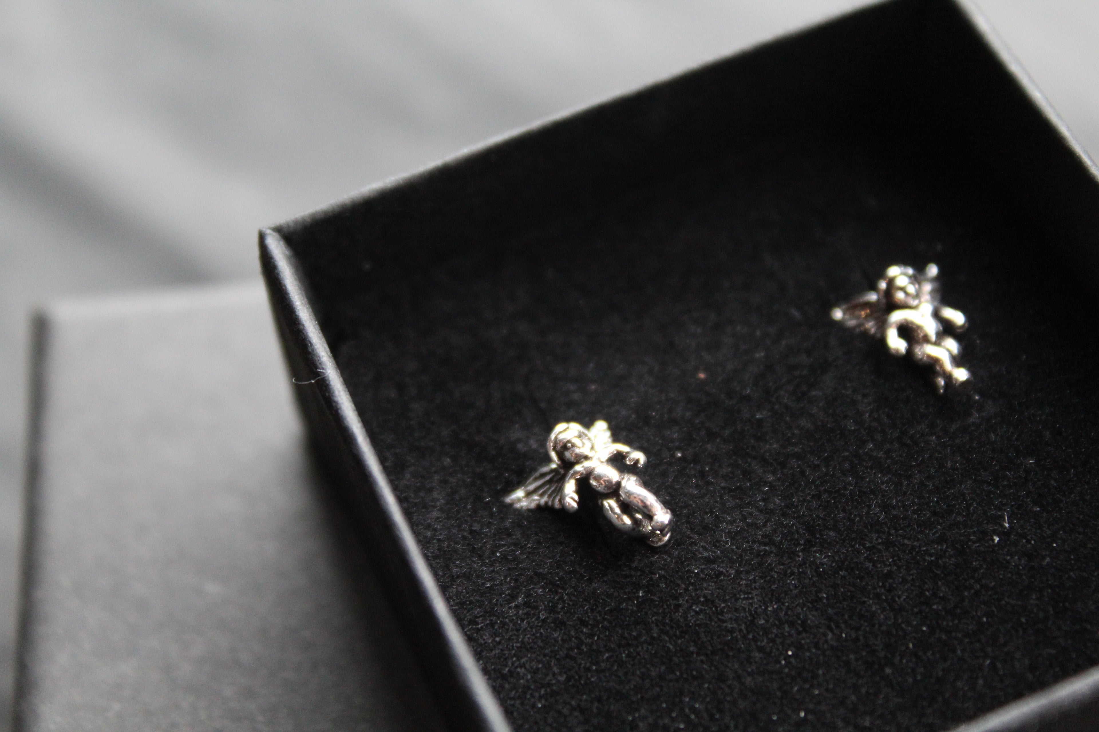 Silver Cherub Studs