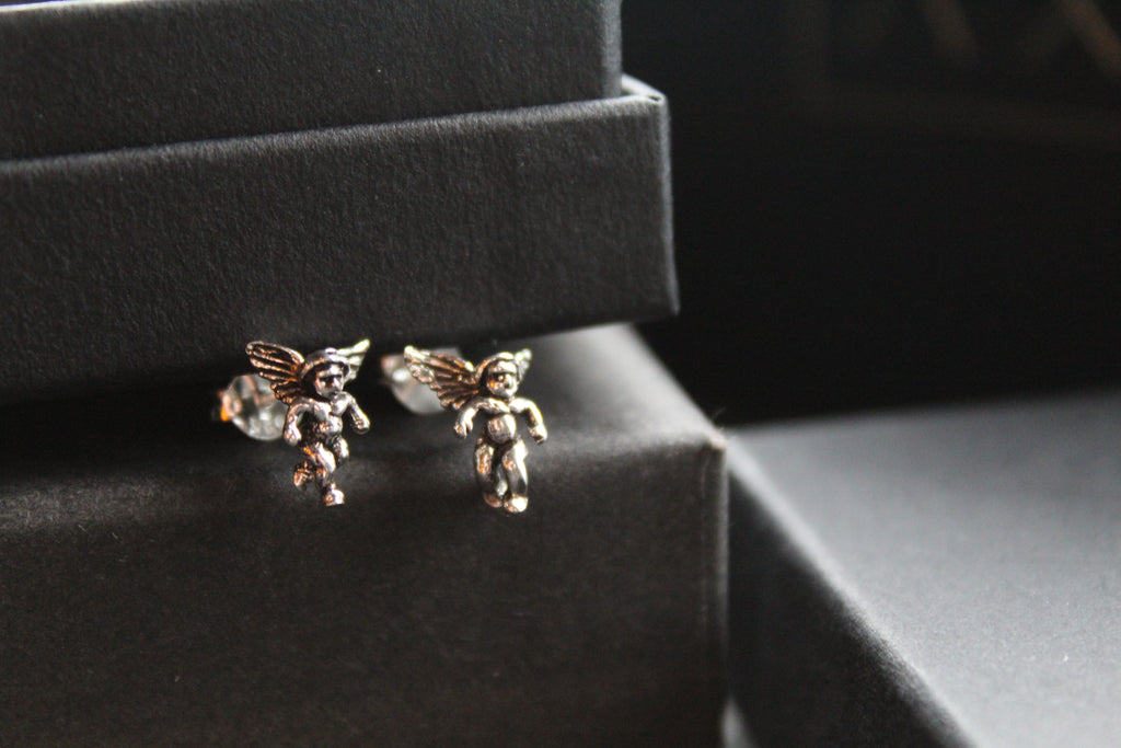 Silver Cherub Studs