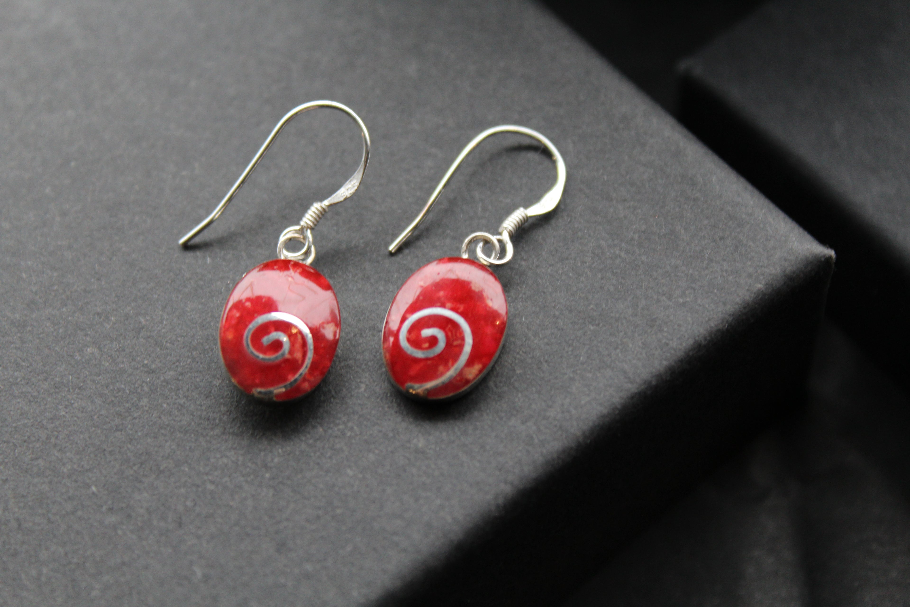 Silver Coral Oval Spiral Earrings