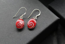 Load image into Gallery viewer, Silver Coral Oval Spiral Earrings
