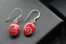Load image into Gallery viewer, Silver Coral Oval Spiral Earrings
