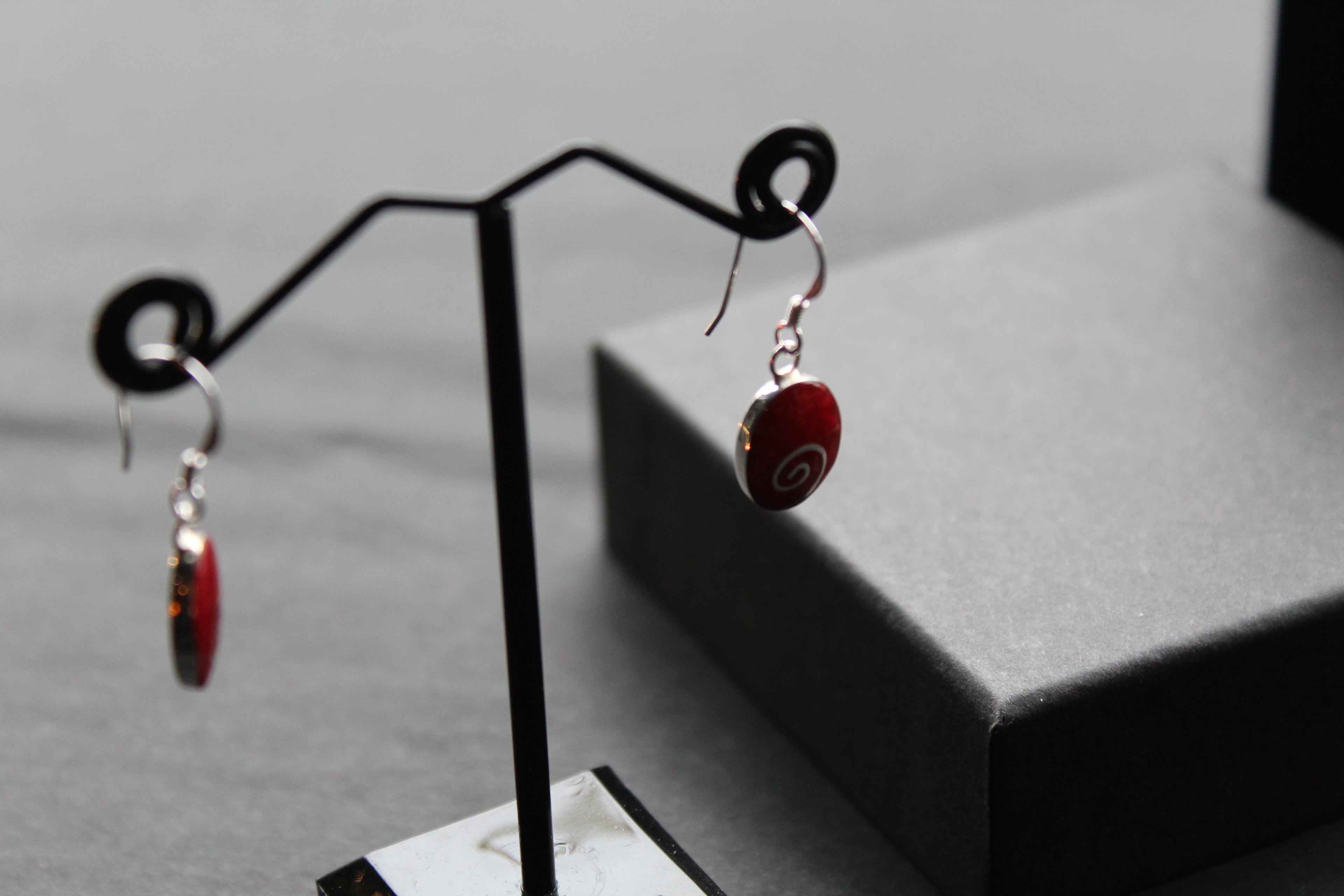Silver Coral Oval Spiral Earrings