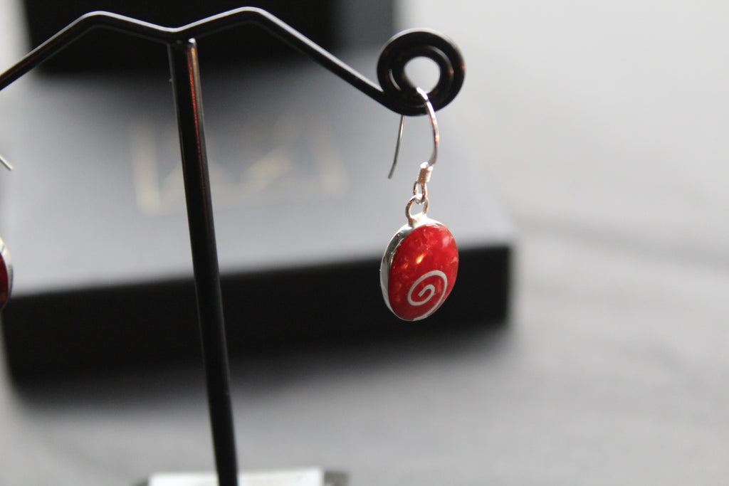Silver Coral Oval Spiral Earrings