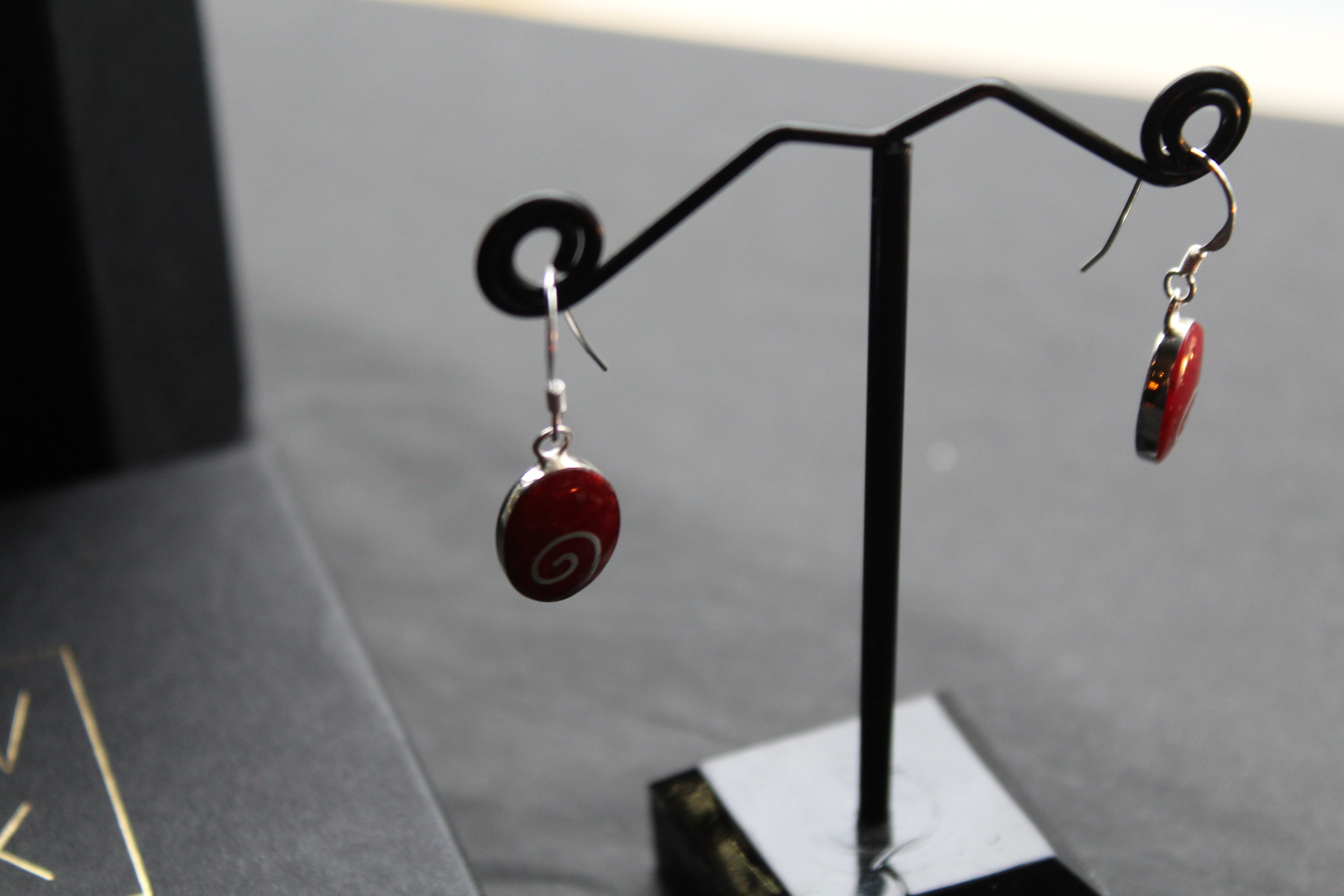 Silver Coral Oval Spiral Earrings