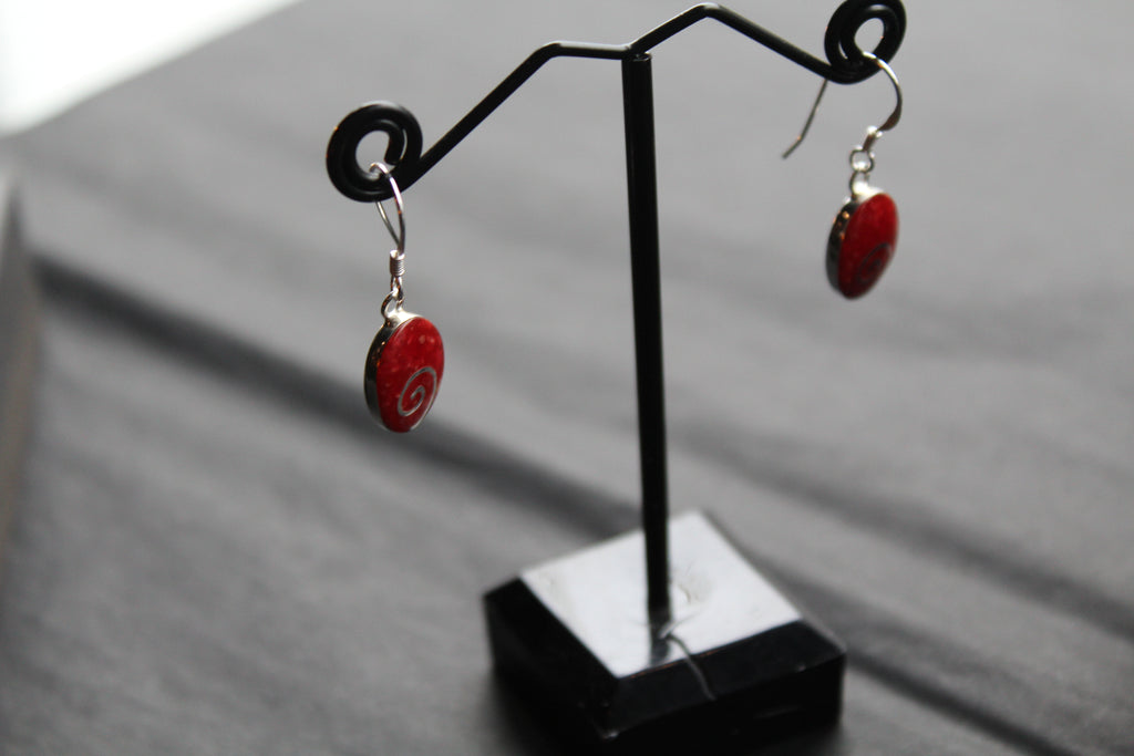 Silver Coral Oval Spiral Earrings