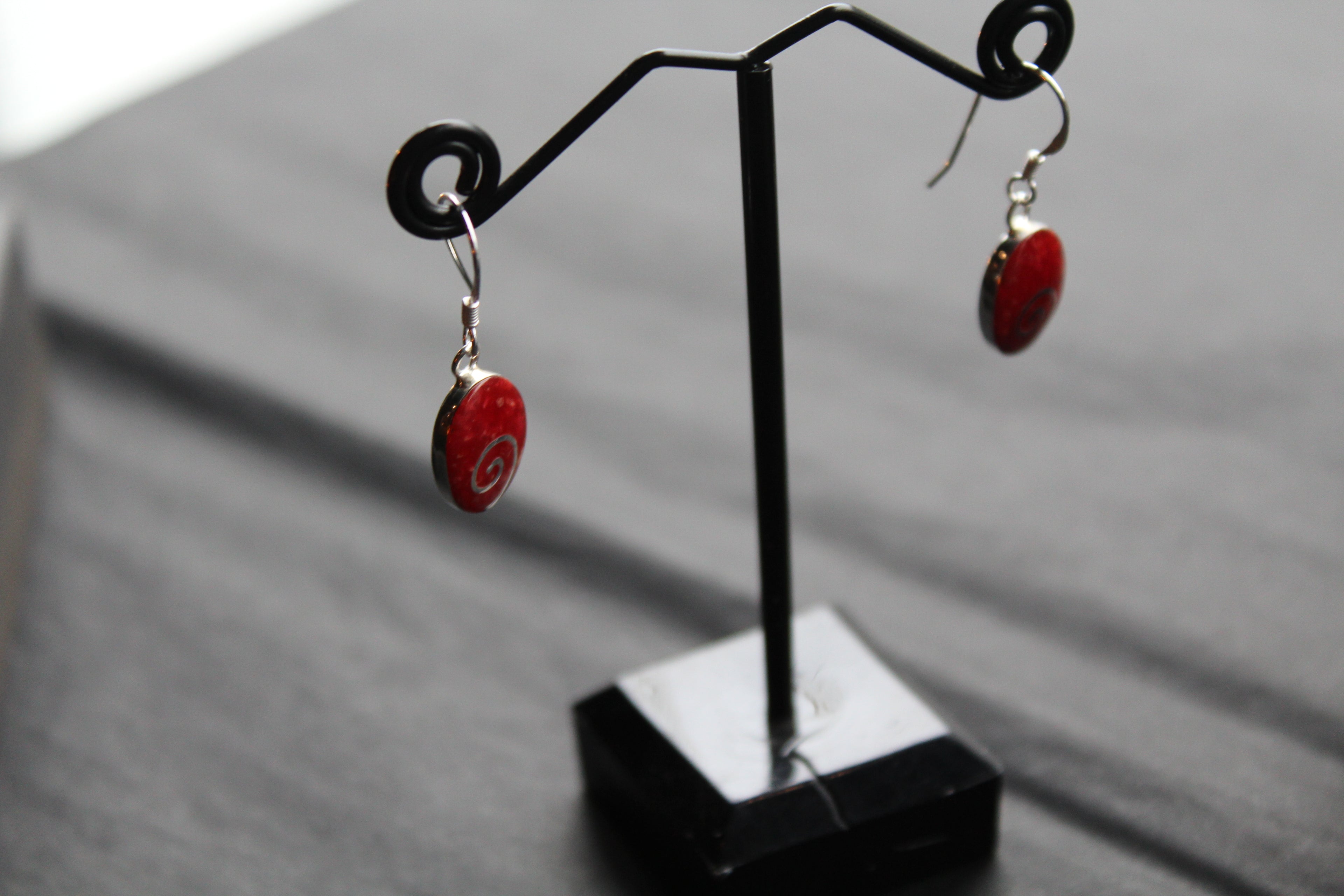 Silver Coral Oval Spiral Earrings
