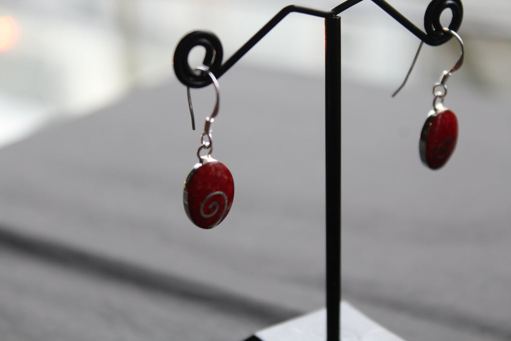Silver Coral Oval Spiral Earrings
