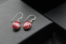 Load image into Gallery viewer, Silver Coral Oval Spiral Earrings
