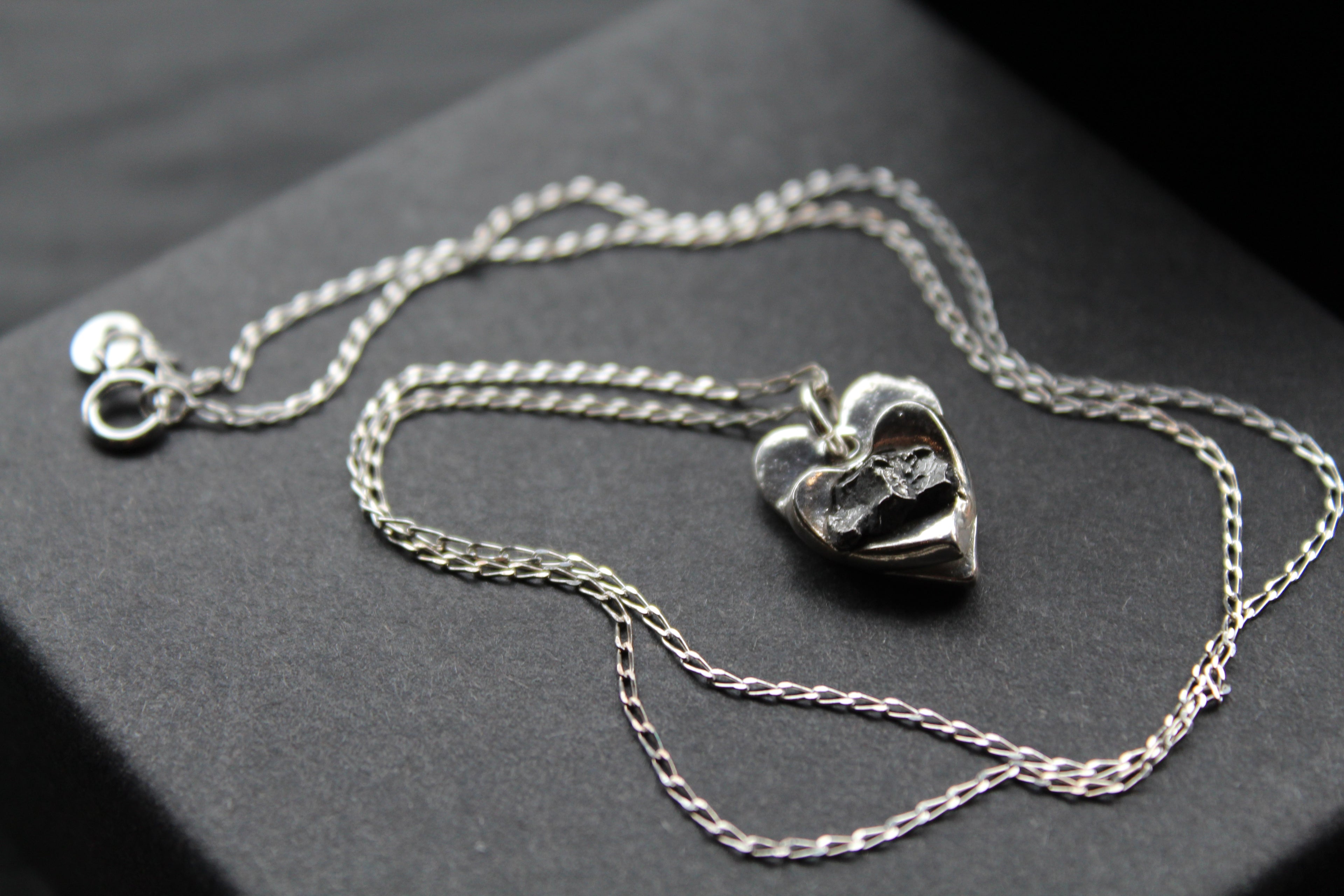 Silver Heart Meteorite Necklace