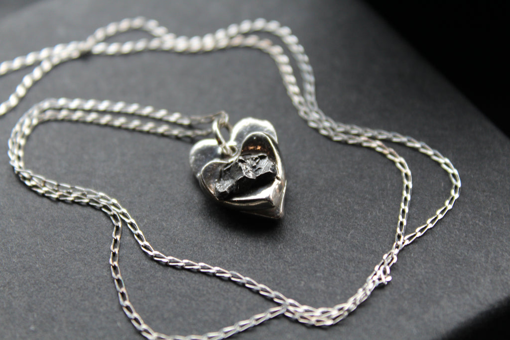 Silver Heart Meteorite Necklace