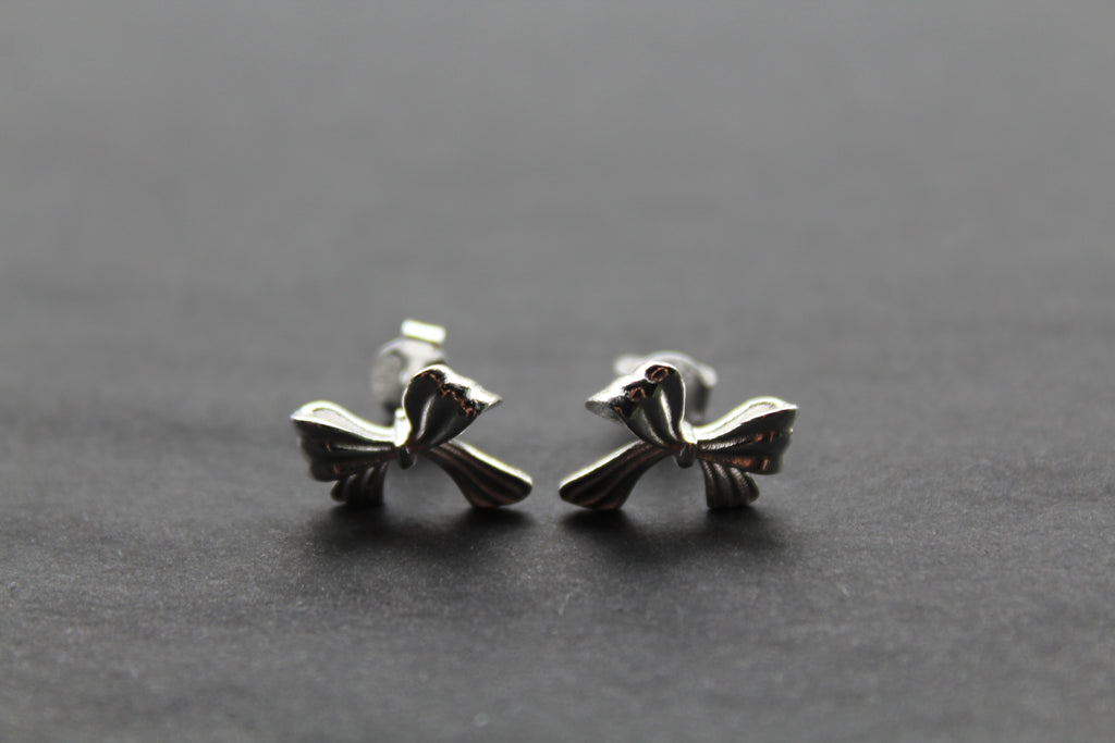 Silver Ribbon Bow Studs